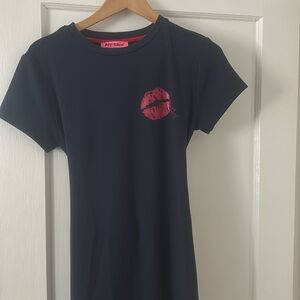 Betsey Johnson Lip print Navy Dress with tie on back